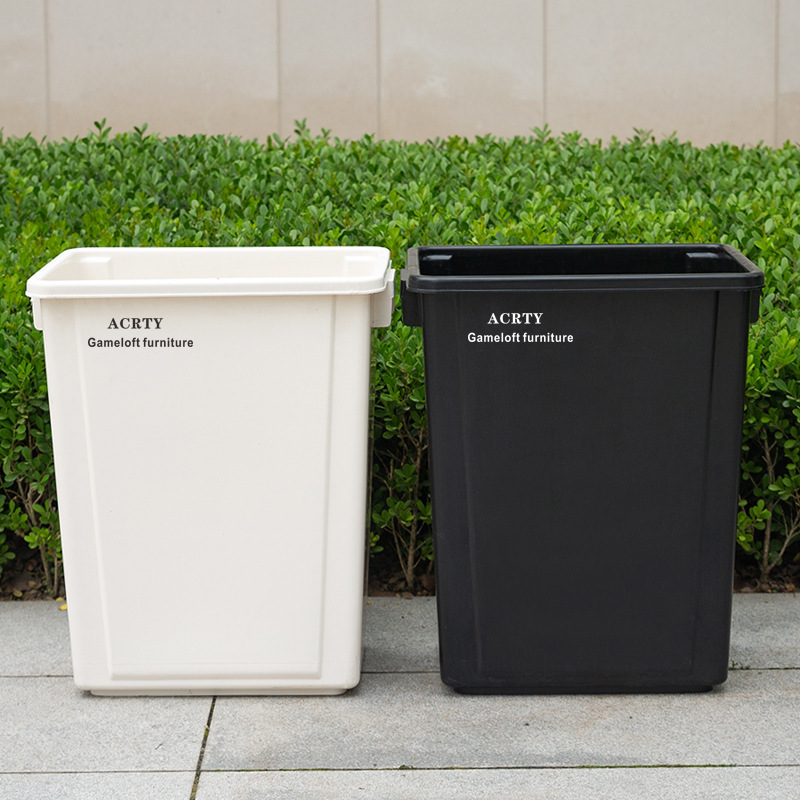 Lidless Trash Can Black and White School Dormitory Hospital Home Commercial Thick and Durable Large Door Indoor and Outdoor