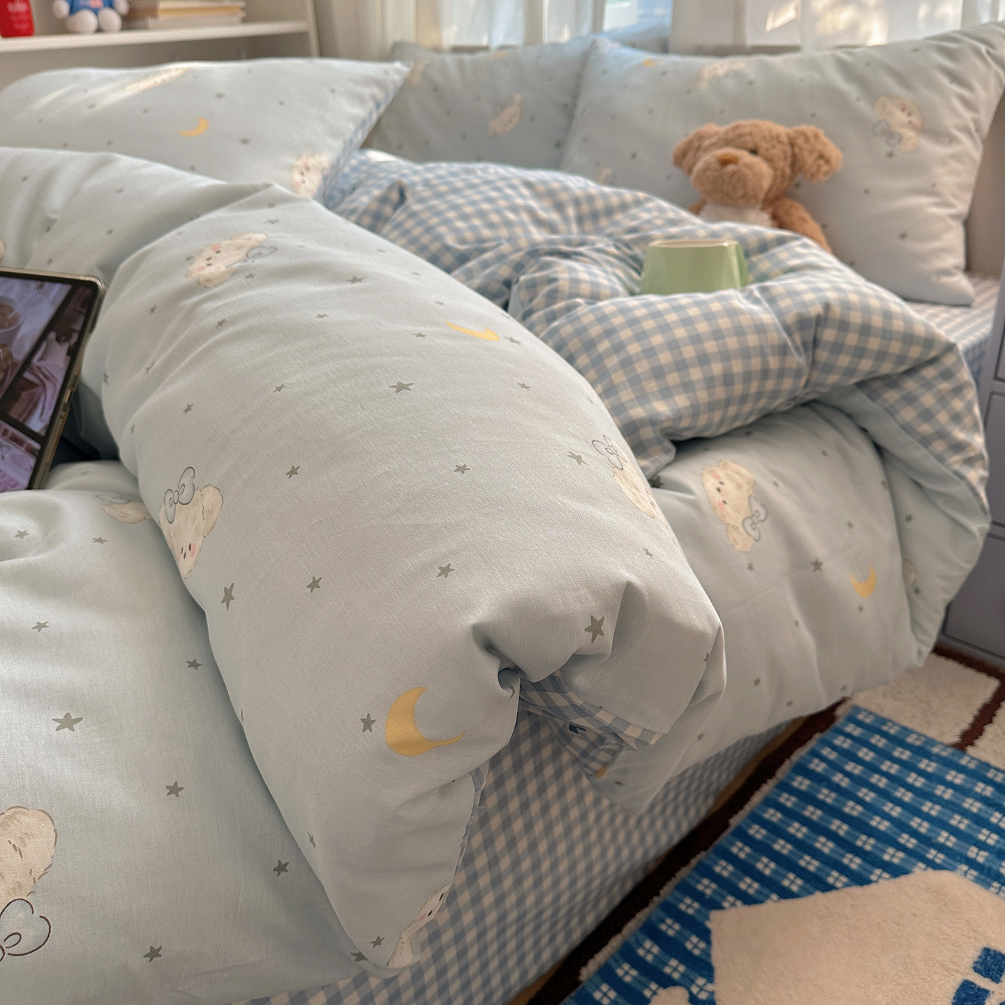 Xingyue Xiaowang (¡recomendado!) / Juego de sábanas de 1,2 m de tres piezas [funda de edredón 150*200cm sábana de cama 180*230cm funda de almohada 48*74cm * 1]