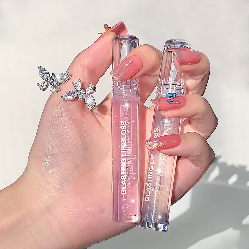 Maxfine Shimmering Crystal Lip Gloss, Unisex Student Lip Balm, Plump and Hydrating Lip Lacquer, Lipstick