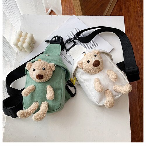 Popular Bear Canvas Bag 2024 New Trend Single Shoulder Crossbody Bag Cartoon Ins Cute Bag Cross-border Wholesale