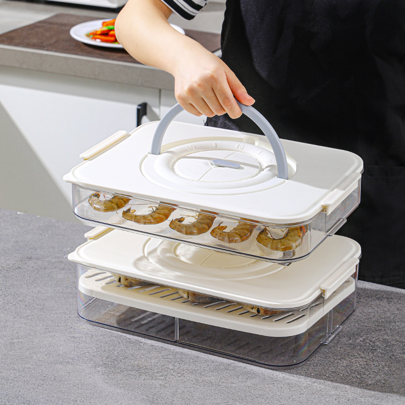 手提式饺子盒冰箱保鲜盒储物沥水盒多功能厨房包子鸡蛋分类收纳盒