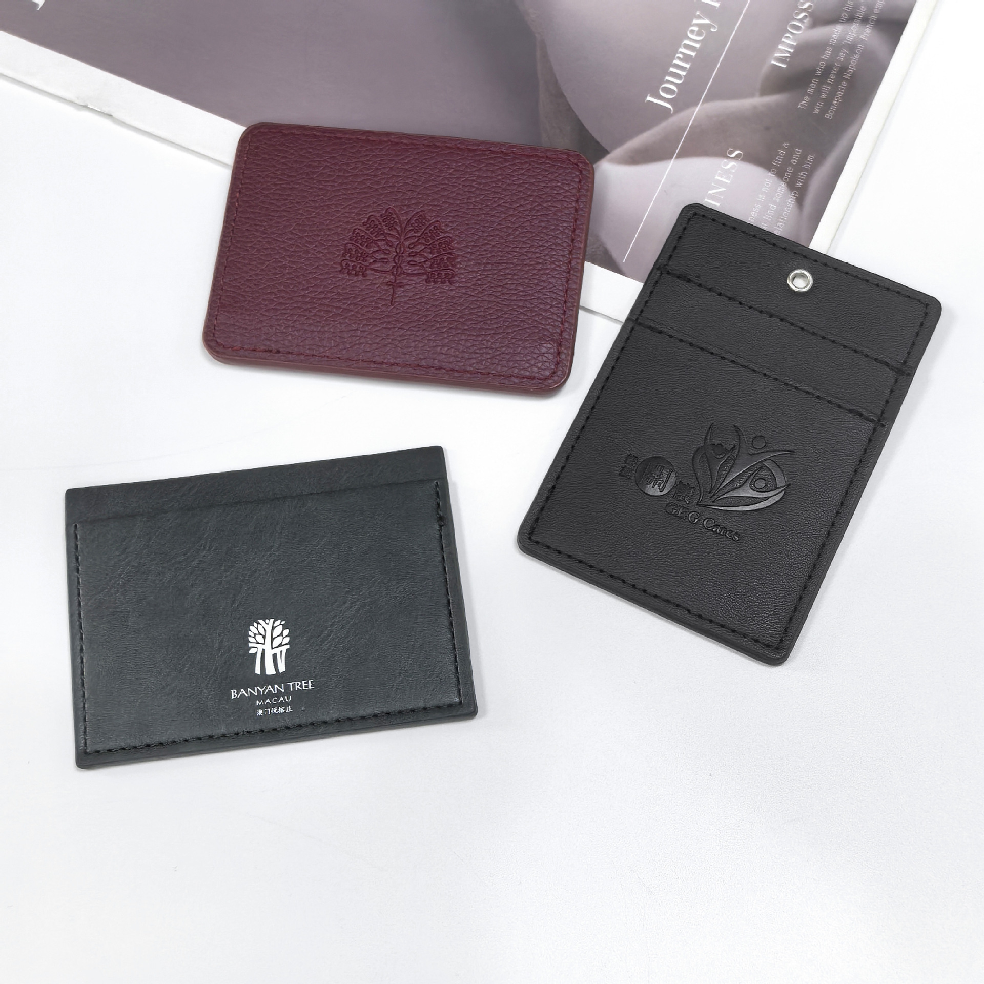 Simple leather bank card holder with multiple card slots, business card holder, can be embossed with logo, customizable corporate promotional gift card holder