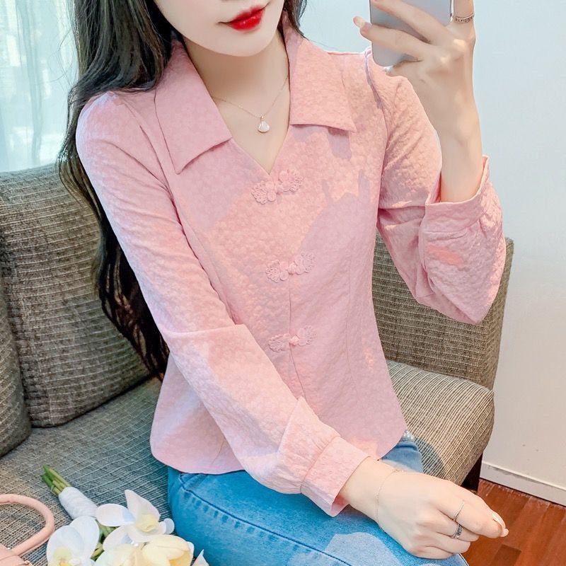 Elegant autumn fashionable retro design shiffon long-sleeve