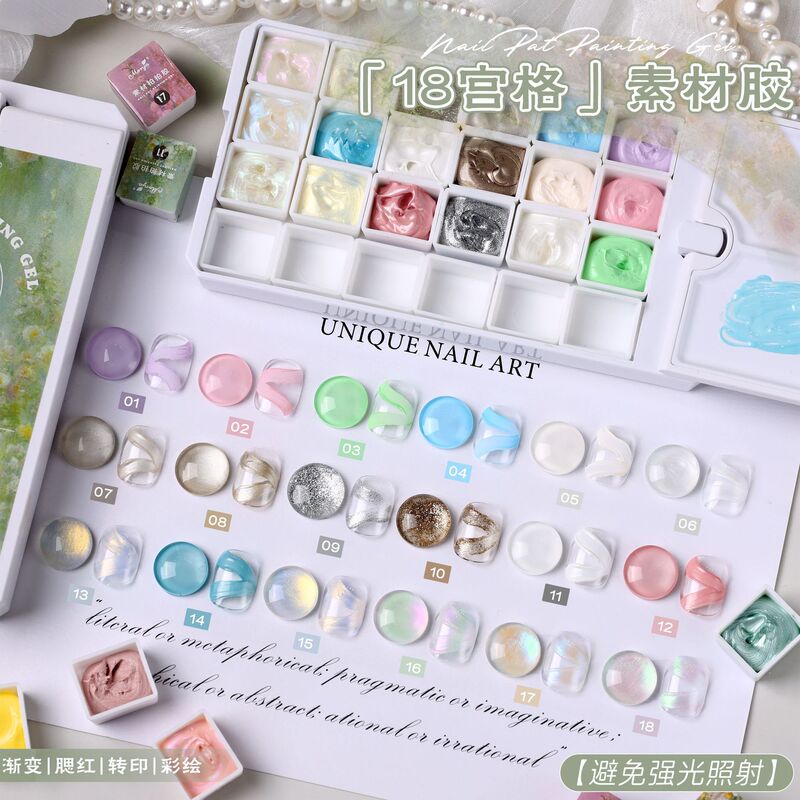 New Multifunctional Nail Polish Gel with 18 Grids, Solid Nail Polish with Metallic Gradient Blush Transfer Effect New Multifunctional Nail Polish Gel with 18 Grids, Solid Nail Polish with Metallic Gradient Blush Transfer Effect