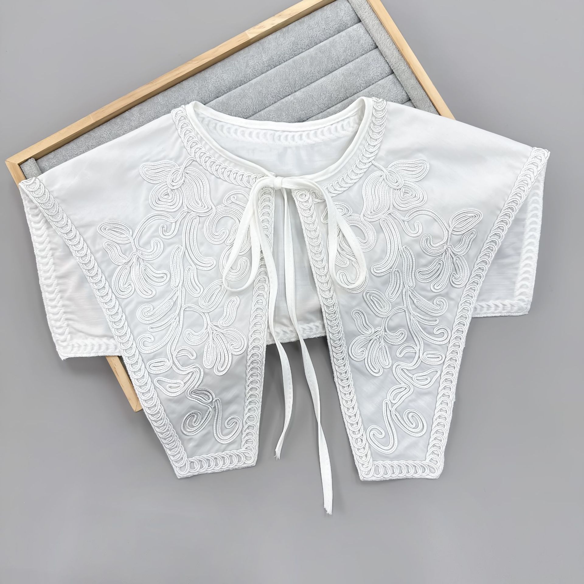 Chal grande bordado con cuello falso blanco, camisa de manga corta de verano, accesorios de bricolaje de todo fósforo