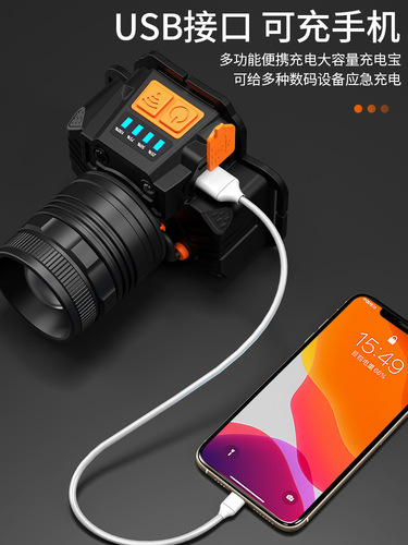 Strong light, super bright, waterproof, rechargeable, long battery life, outdoor head-mounted fishing night fishing zoom sensor headlight wholesale
