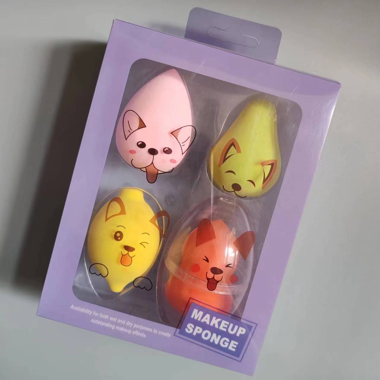 Juego de esponjas de maquillaje en caja de regalo de 4 piezas, se expanden al mojarlas en agua, juego de esponjas de maquillaje en caja de regalo, esponja de maquillaje al por mayor, esponja de maquillaje.