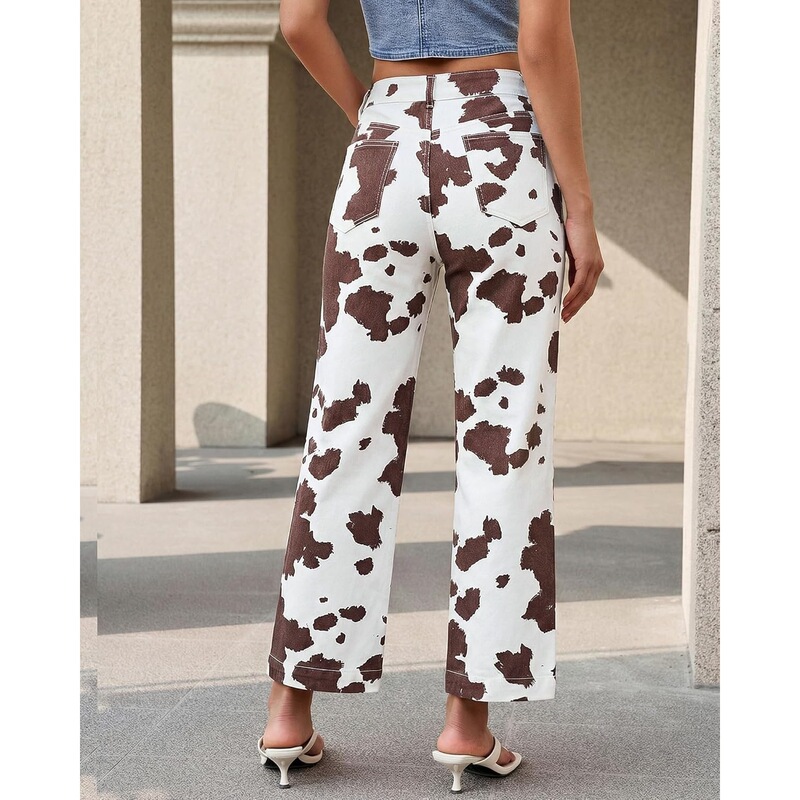 Cross-Border Amazon Hot-Selling 3D Printed High-Waisted Faux Jeans for Women, Loose Straight-Cut, Slimming, Western Cowboy Style Cross-Border Amazon Hot-Selling 3D Printed High-Waisted Faux Jeans for Women, Loose Straight-Cut, Slimming, Western Cowboy Style