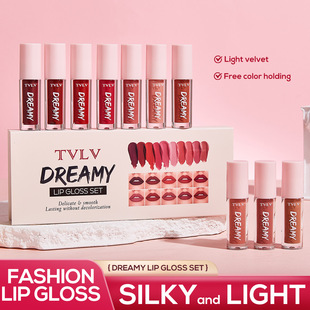 Cross-Border Full English Tvlv Dream Lip Gloss Set 10 Pieces European and American Matte Velvet Waterproof and Sweat-Proof Matte Lip Glaze