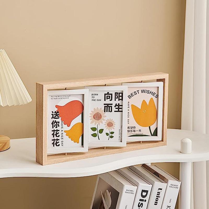 Simple Xiaoqing new photo frame wooden creative rotating floating photo frame double-sided display photo frame desktop