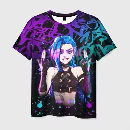LOL Runaway Lolita Jinx Colorful Graffiti Impresión 3D Camiseta suelta y transpirable de manga corta con cuello redondo Spot