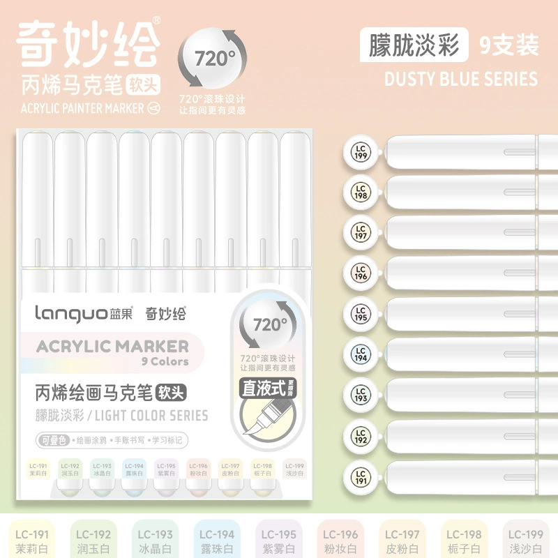 Acrylic Marker Set Languo 126 colors, brush-tip markers, multi‑palette 9‑color packs