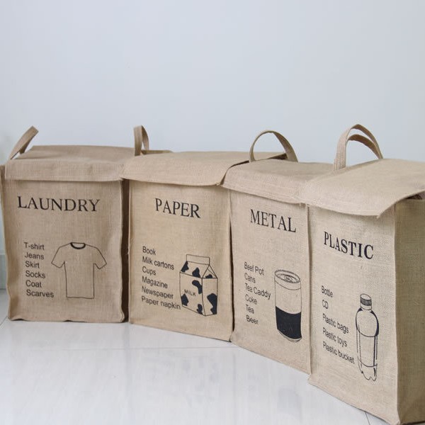 Caja de almacenamiento de yute natural, tela, canasta de ropa sucia, almacenamiento, clasificación de artículos diversos, bolsa de almacenamiento con conexión de velcro 0049