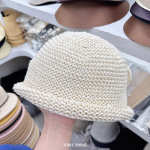 批发韩国2026年早春新款圆顶卷边针织渔夫帽女软顶镂空大头围盆帽