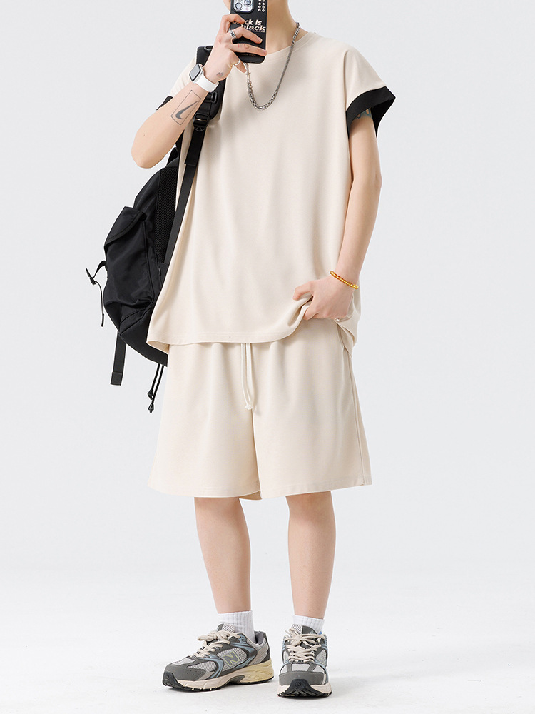 Set de camisetas de hielo de manga corta, pantalones cortos de dos piezas, ropa de moda para hombres adolescentes, ropa casual para hombres