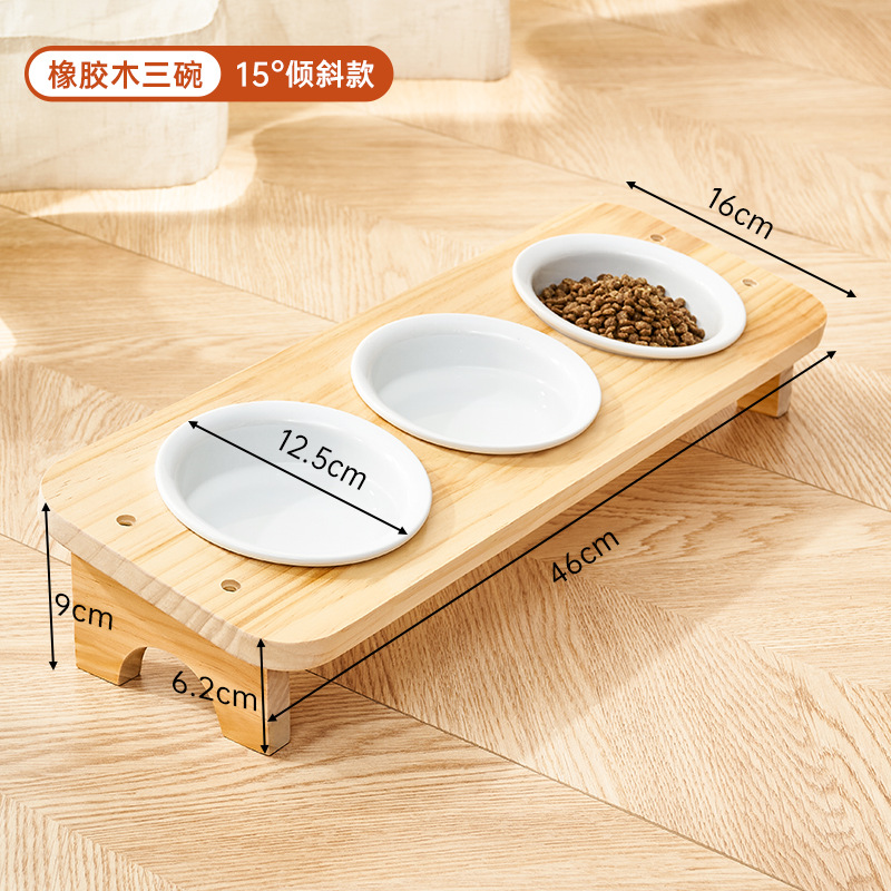 3그릇 세라믹 고양이그릇 [고무나무 모형]