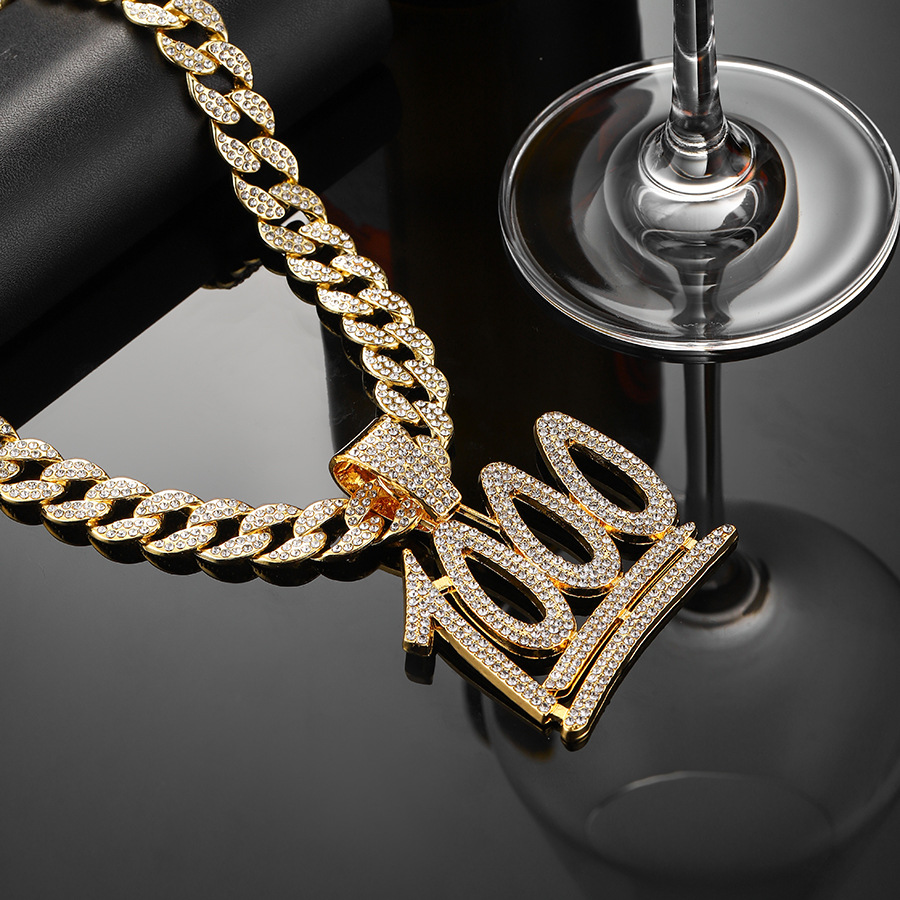 Hot selling full diamond 1000 point Cuban necklace Men's trendy cool street dance decorative pendant_voghion.com