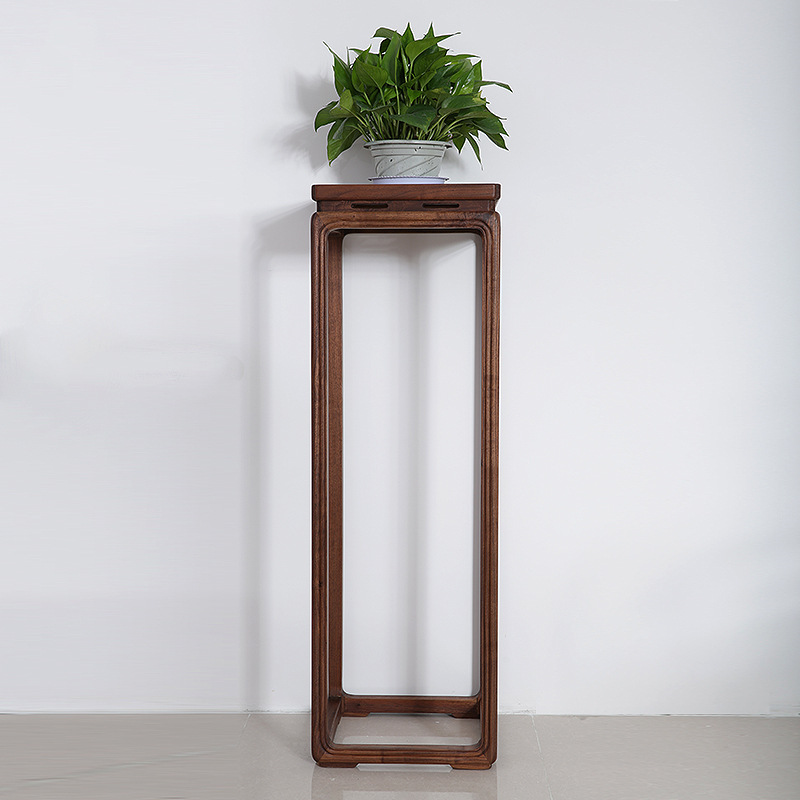 新中式花架客厅中式阳台室内角落落地简约现代老榆木家具实木花几