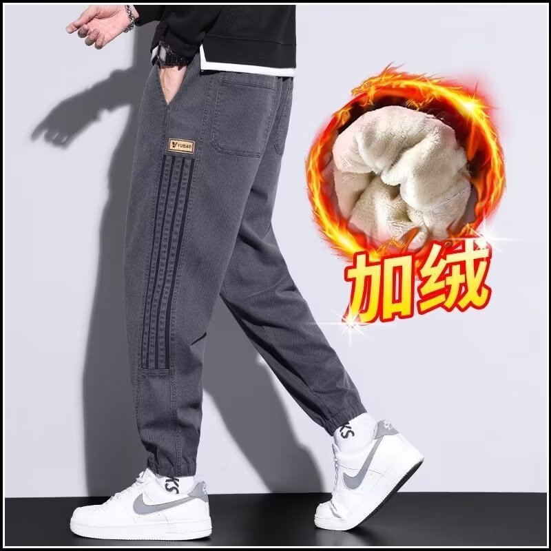 Pantalones casuales de invierno de lana, pantalones de estilo de moda para hombres, calzado de invierno y otoño, pantalones de harén calientes y resistentes al frío