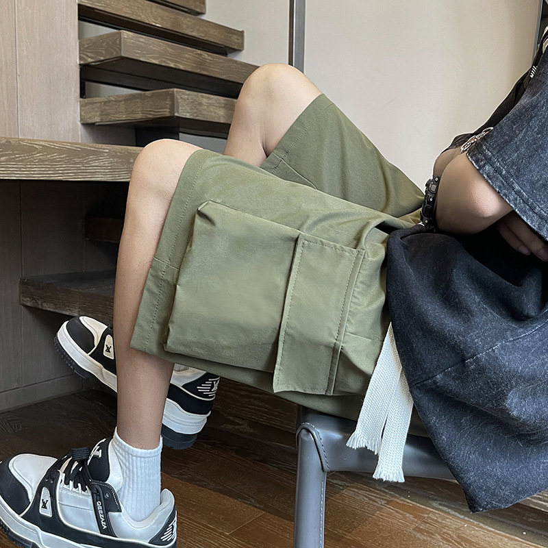 Men's Summer Trendy Japanese-Style Loose Cargo Shorts, Mid-Length Casual Straight-Leg Sports Shorts
