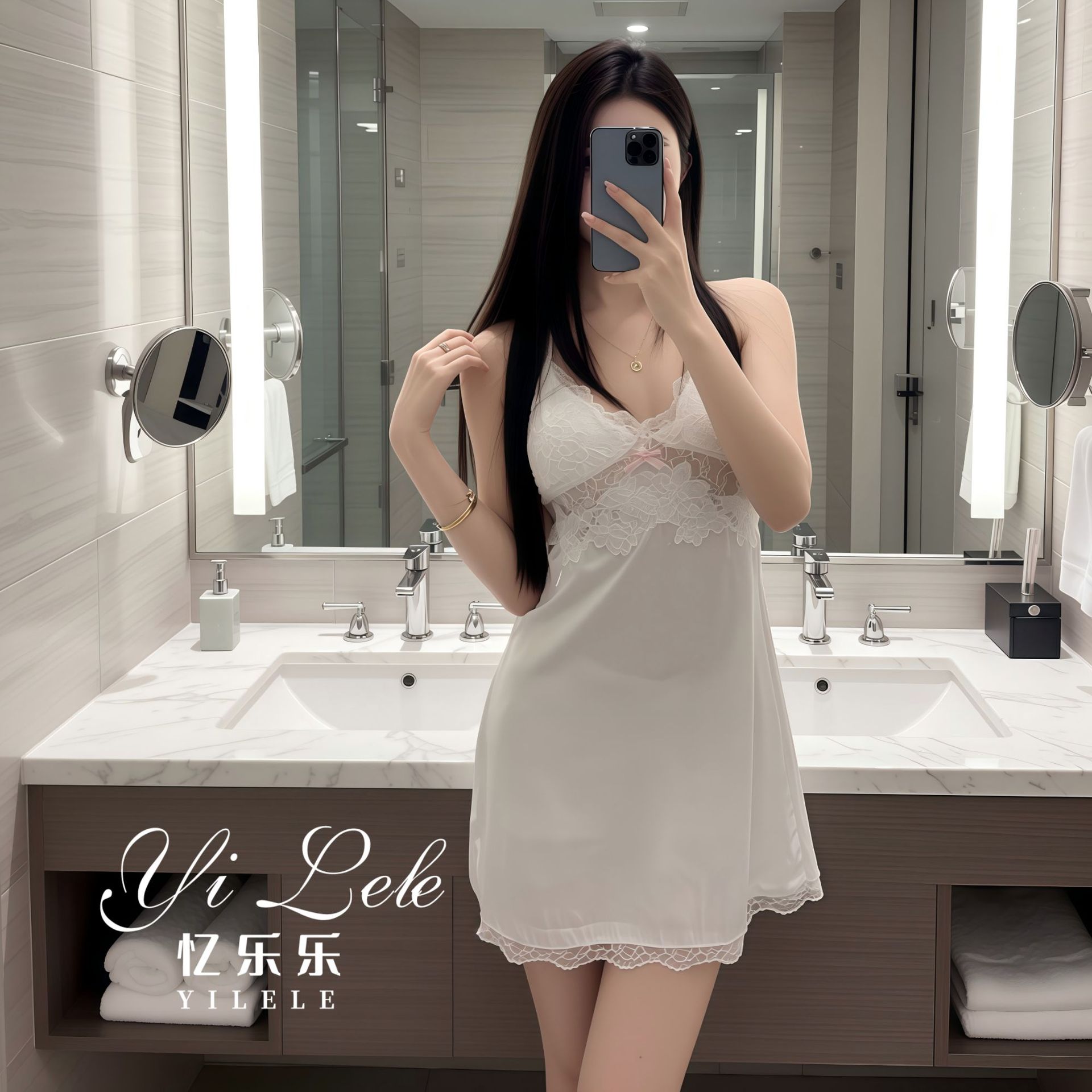 Sexy Lingerie, Pajamas, Nightgown, Ice Silk Satin Home Wear, Water-Soluble Flower Beautiful Back Suspender Skirt, Passionate Temptation, Sweet Clothes