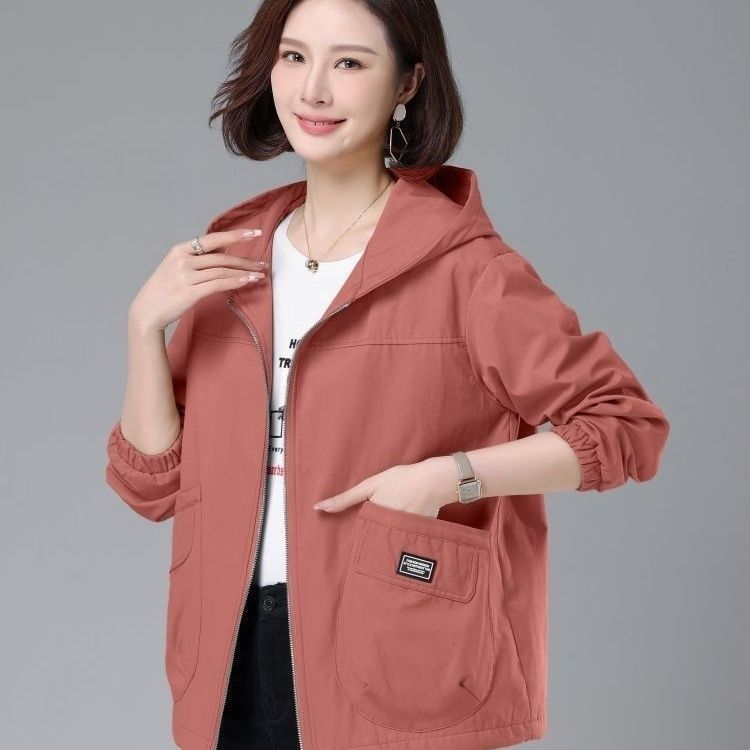 妈妈装双层连帽外套女春秋新款夹克衫中老年大码宽松百搭上衣女潮|undefined