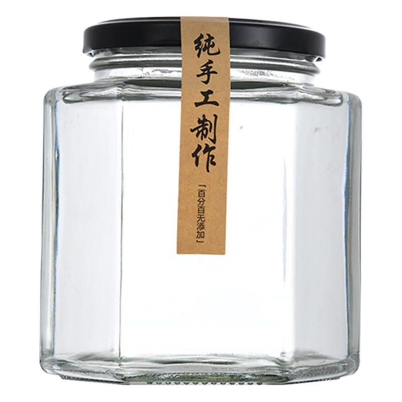 Оптовая продажа фунт меда бутылка из шестиугольного стекла бутылка герметичная бутылка для хранения маринада бутылка консервированного варенья бутылка с крышкой