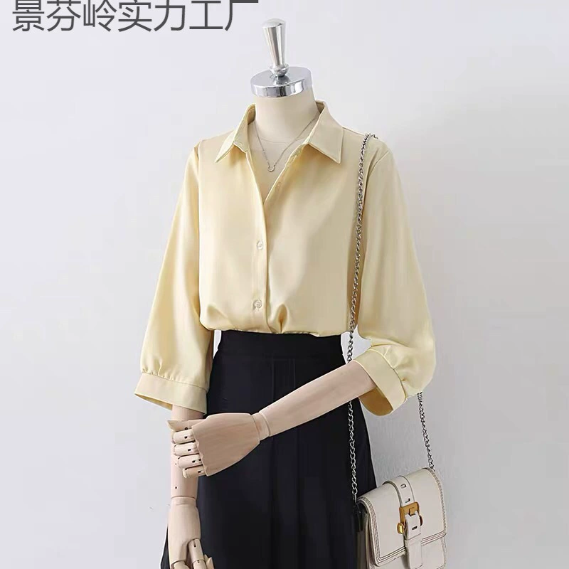 2025 ранняя осень, новая шифоновая рубашка для женщин, высококачественная профессиональная рубашка для поездок на работу, женственный драпированный топ с рукавами три четверти для женщин