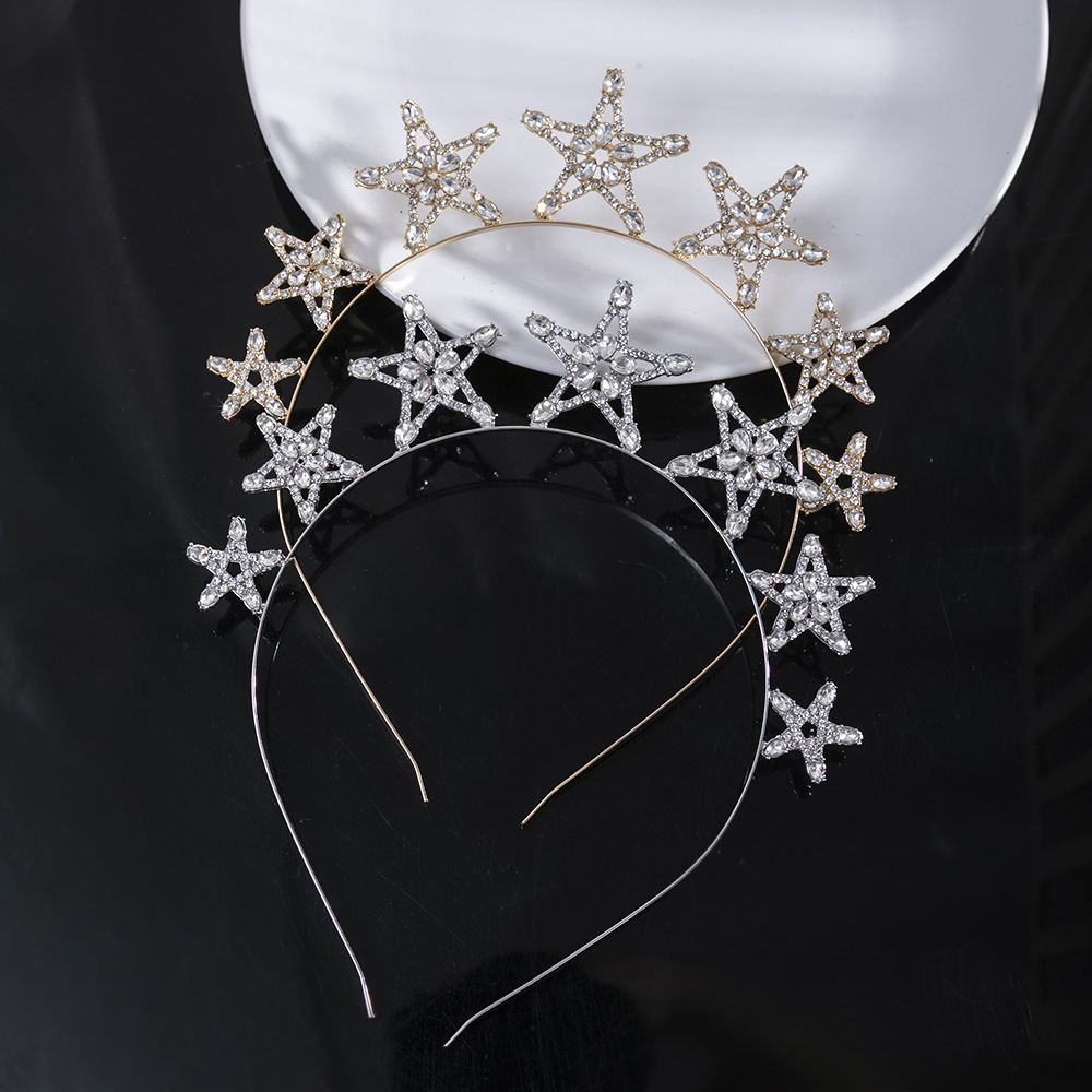 Nuevos accesorios transfronterizos estrella diadema anillo de pelo de circón tocado nupcial accesorios para el cabello fresco
