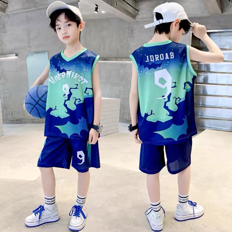 Summer New Boys' Summer Clothes, Medium and Large Children's Basketball Uniforms, Thin Sleeveless Vests, Quick-Drying Sportswear Two-Piece Sets
