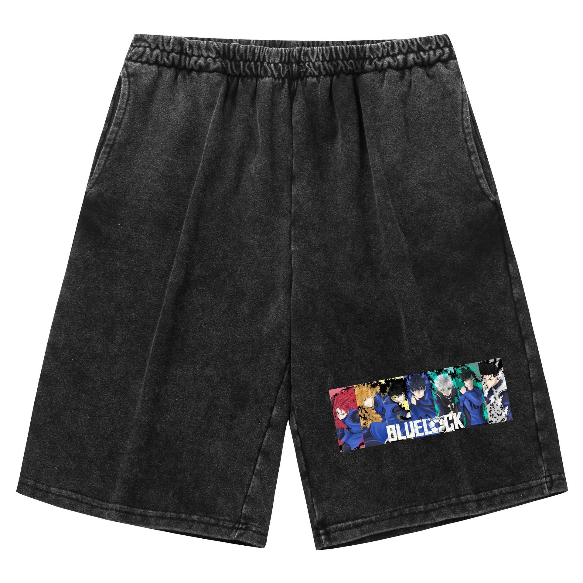 Pantalones cortos retro viejos lavados transfronterizos BLUE LOCK azul prisión estampado deportes de ocio