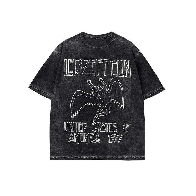 Led Zeppelin Led Zeppelin Band Rock American Retro Washed Digital Direct Injection Men's Loose T-Shirt