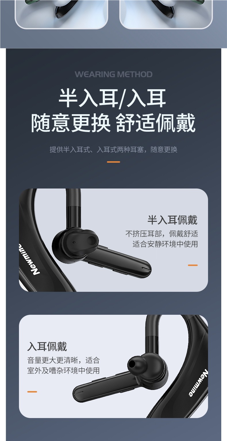 Newman Wireless Bluetooth Headset Single-Ear Hanging Ear Sports Type Driving Special Noise Reduction Ultra-Long Battery Life for Men and Women