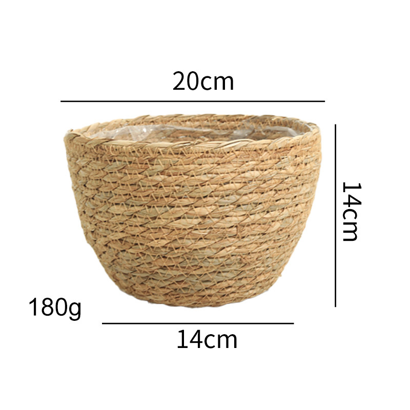 Transfronterizos de paja trenzada canasta de flores maceta trenzada canasta decoración sala de estar de caña trenzada canasta de almacenamiento de plantas verdes con maceta florista canasta de flores