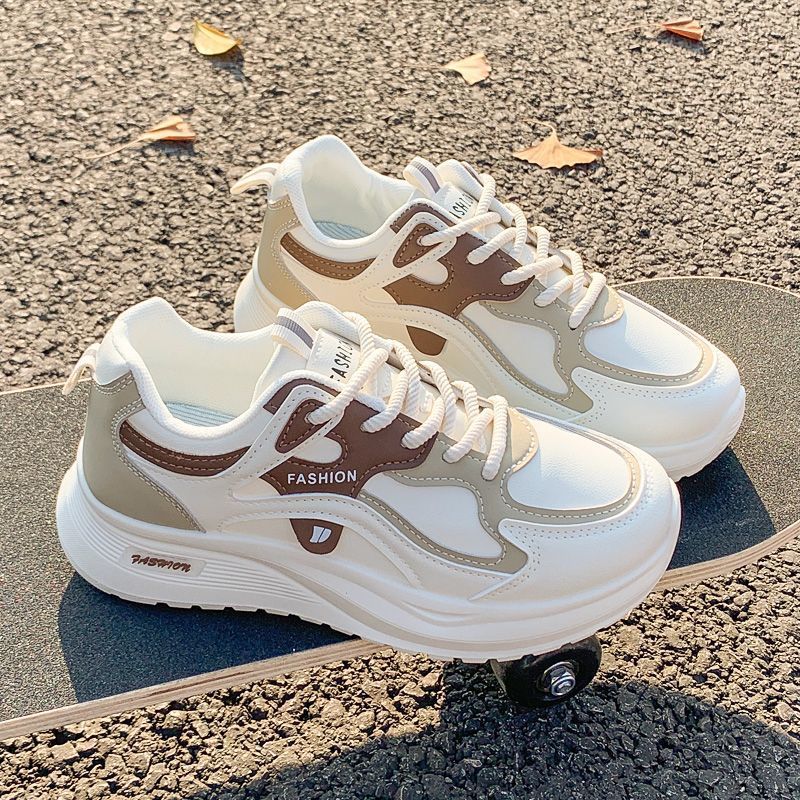轻便软底女皮面2025秋冬款老爹鞋运动韩版增高厚底轻便耐磨跑步鞋