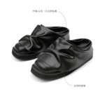 小众设计感拖鞋男女同款厚底套脚半拖外穿方头小皮鞋褶皱凉鞋踩跟
