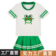 2023年卡通青蛙图案T恤裙子套装童装角色扮演服装节日装扮舞台服