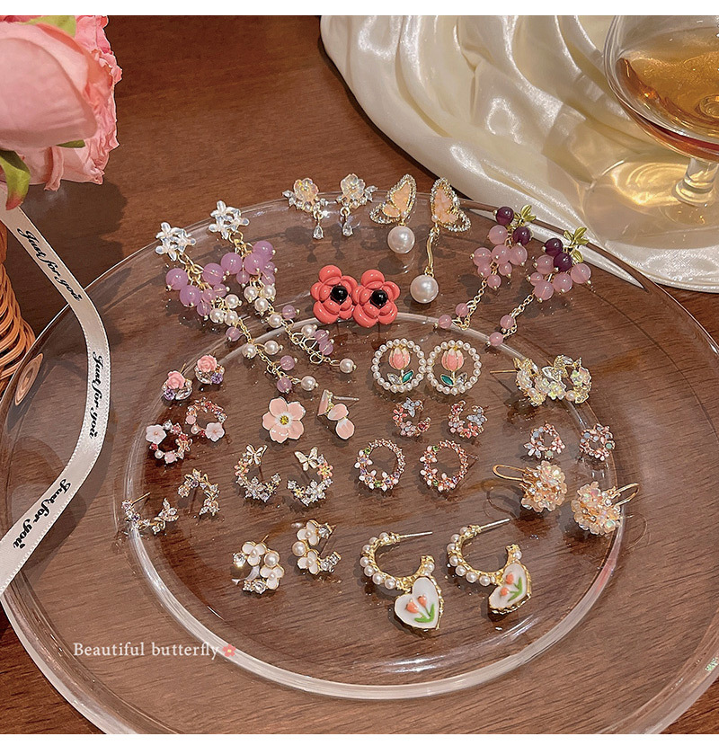 1 Pair Quantity 1 Pair IG Style Sweet Flower Inlay Alloy Rhinestones Pearl Ear Studs