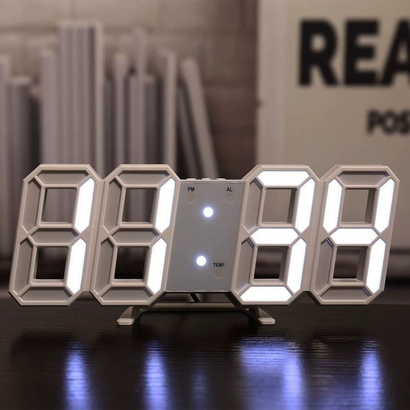 3D LED настенные часы с электронным термометром — питание USB, время, дата, температура, 3 сигнала