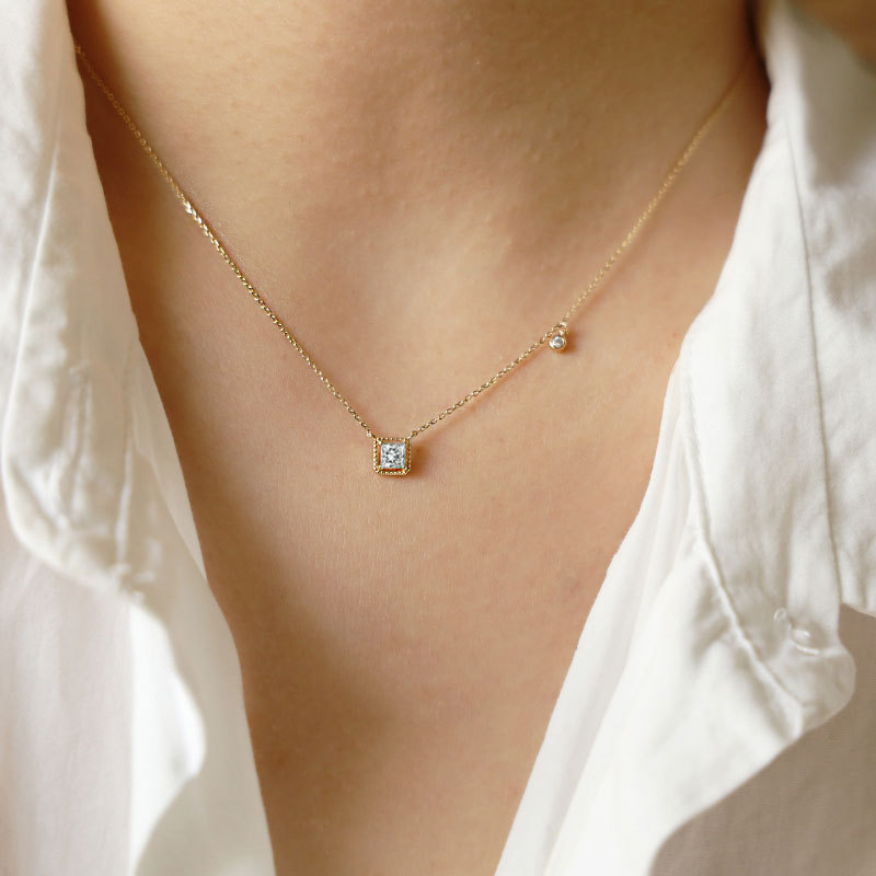 Daily Occasion 925 Sterling Silver Material 1 Piece 925 Sterling Silver Square Zircon Pendant Necklace