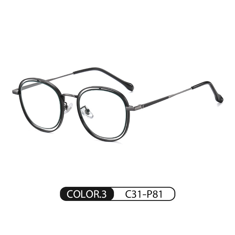 Nueva miopía gafas marco hombres y mujeres mismo marco redondo gafas lisas JS8602 metal personalidad hueco anti-azul gafas de luz