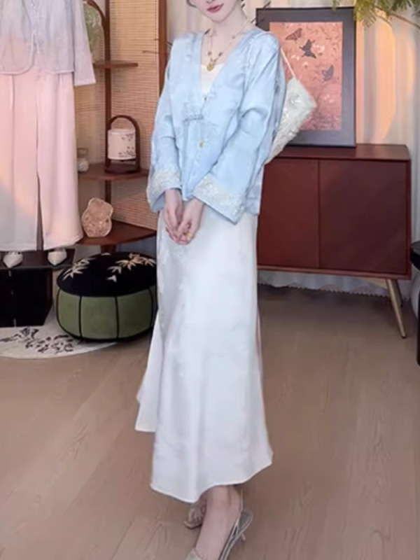 新中式窈窕2025新款秋季气质复古刺绣提花上衣+半身裙两件套装女|undefined