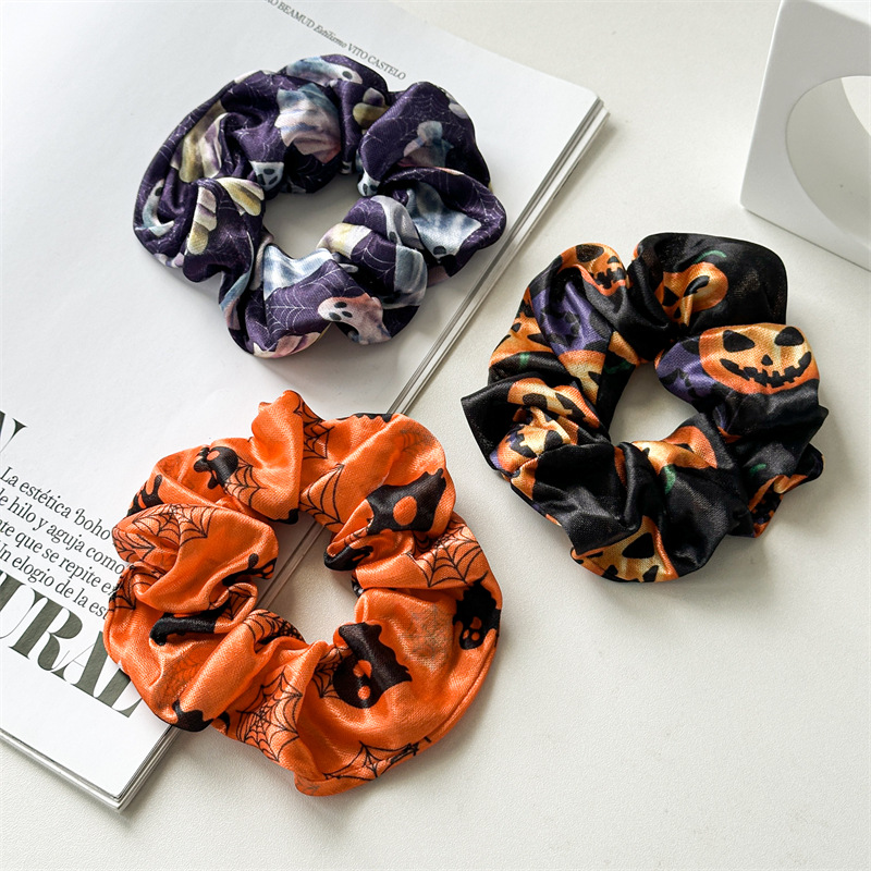Party, Carnival, Street Occasion Women's Hip-Hop Funny Halloween Pattern Printing Pumpkin Cloth Hair Tie