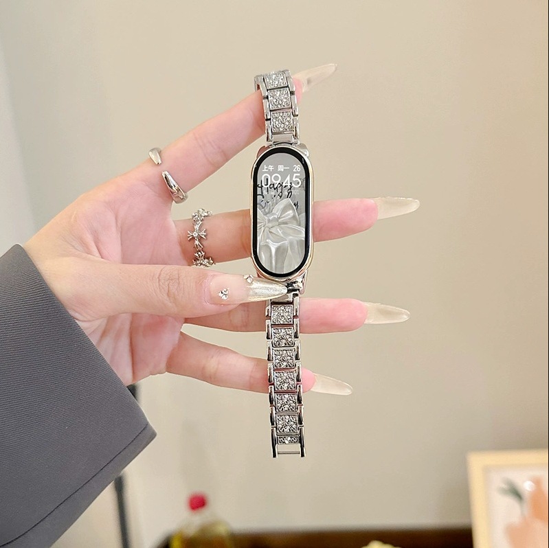 Suitable for Huawei Bracelet 10 Watch Straps, Metal Diamond-Encrusted Baby's Breath Watch Straps, Small Waist Girls' Fine Models, Factory Direct Sales