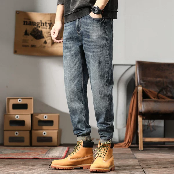 7300# plus size men's autumn new big cow style jeans men's O-type retro skinny jeans