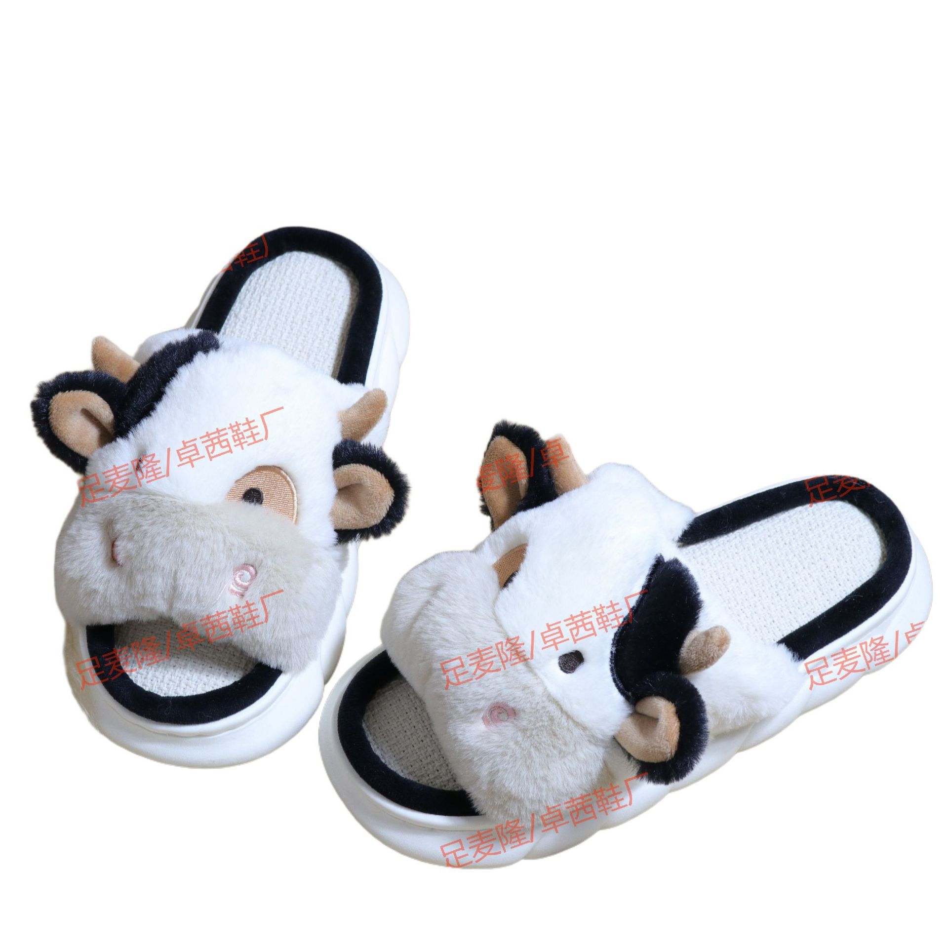 2025 vaca personalizada transfronteriza abertura arrastrar otoño y invierno para hombres y mujeres zapatillas de algodón antideslizante caseras