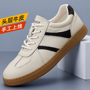 First-Layer Cowhide Hollow Breathable Casual Summer Men's Sneakers Trendy White Shoes Wear-Resistant Soft-Soled Genuine Leather Clogs