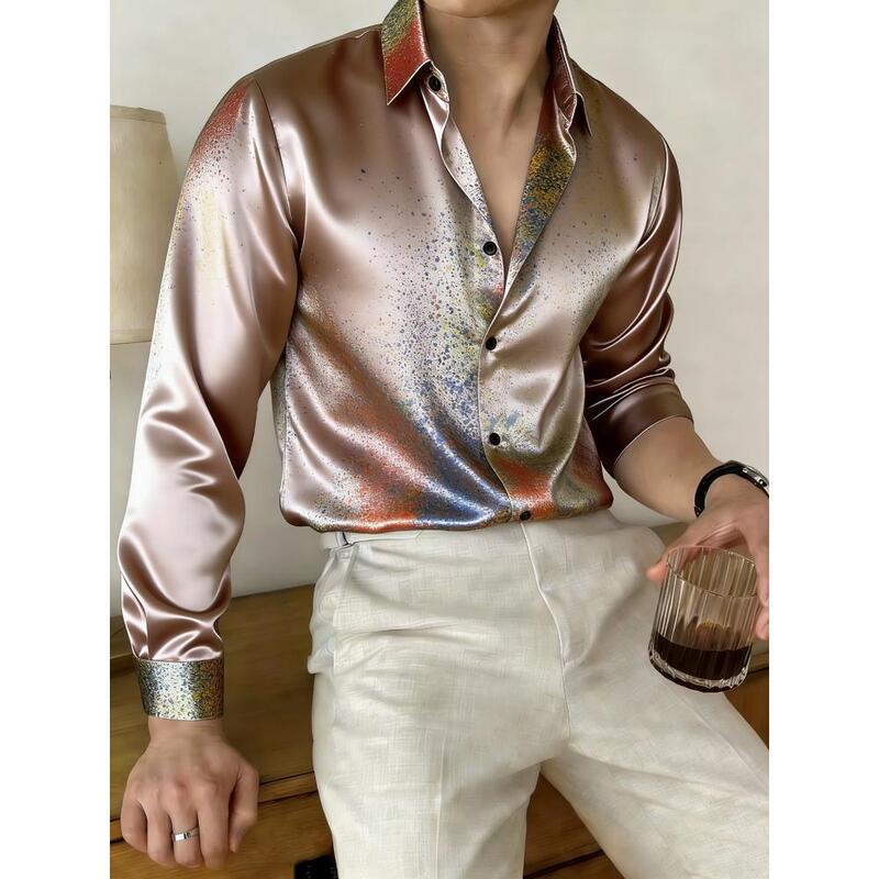 2026 shiny new long-sleeve men's shirt with digital print, long sleeves, cuffed sleeves, V-neck 061