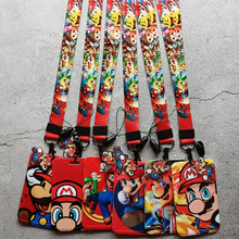 外貿新款Mario超級馬里奧掛脖繩卡通手機掛繩 證件套卡套包吊繩萌