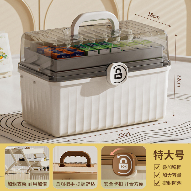 手提多层医药箱家庭装小药箱便民医药收纳盒家用大容量杂物急救箱|undefined